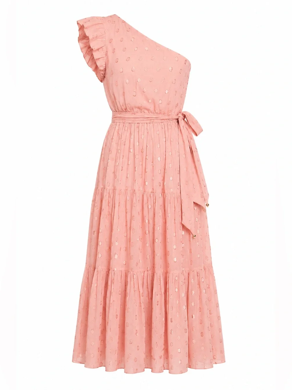 Karina Grimaldi Pauline Dot Dress Blush One Shoulder Midi Size Large - Picture 2 of 14
